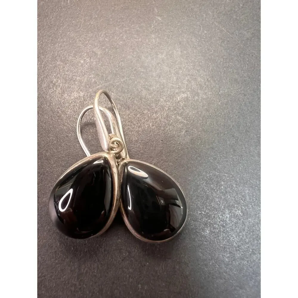 NEW Black onyx sterling silver teardrop earrings 7.57 grams